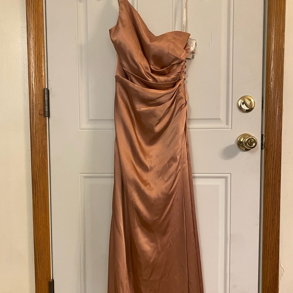 David's Bridal Copper One-Shoulder Gown